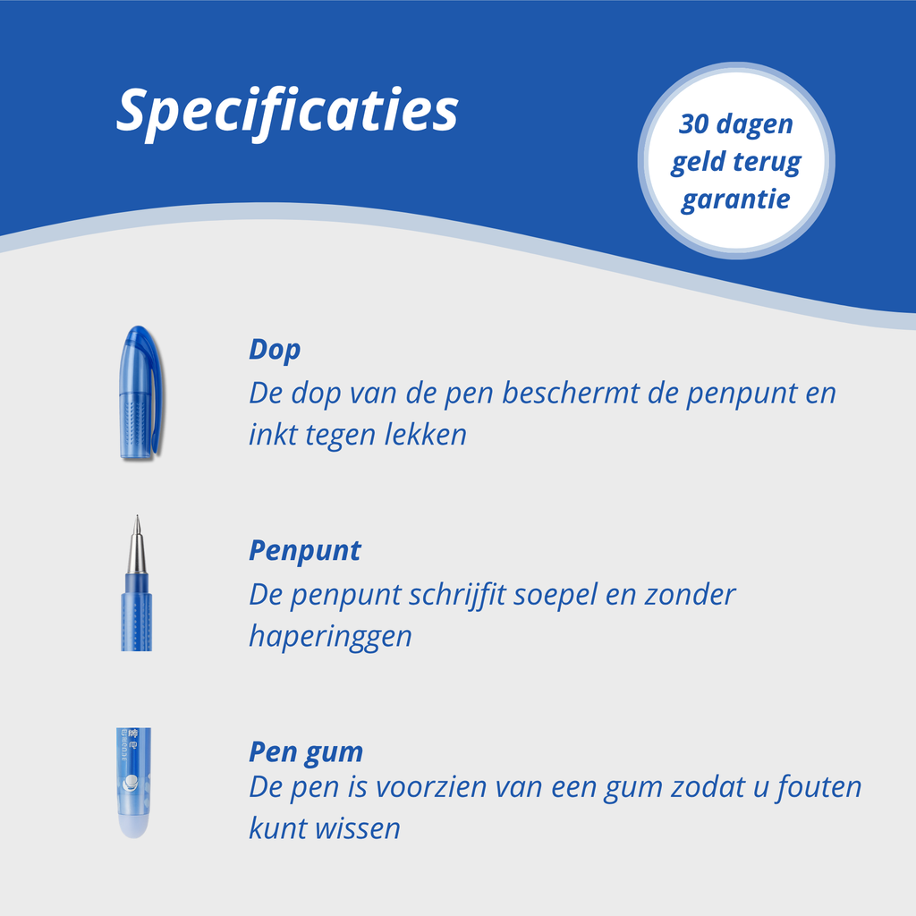 Uitwisbare Pen - 2st, Incl. 20 Vullingen & 1 Gum