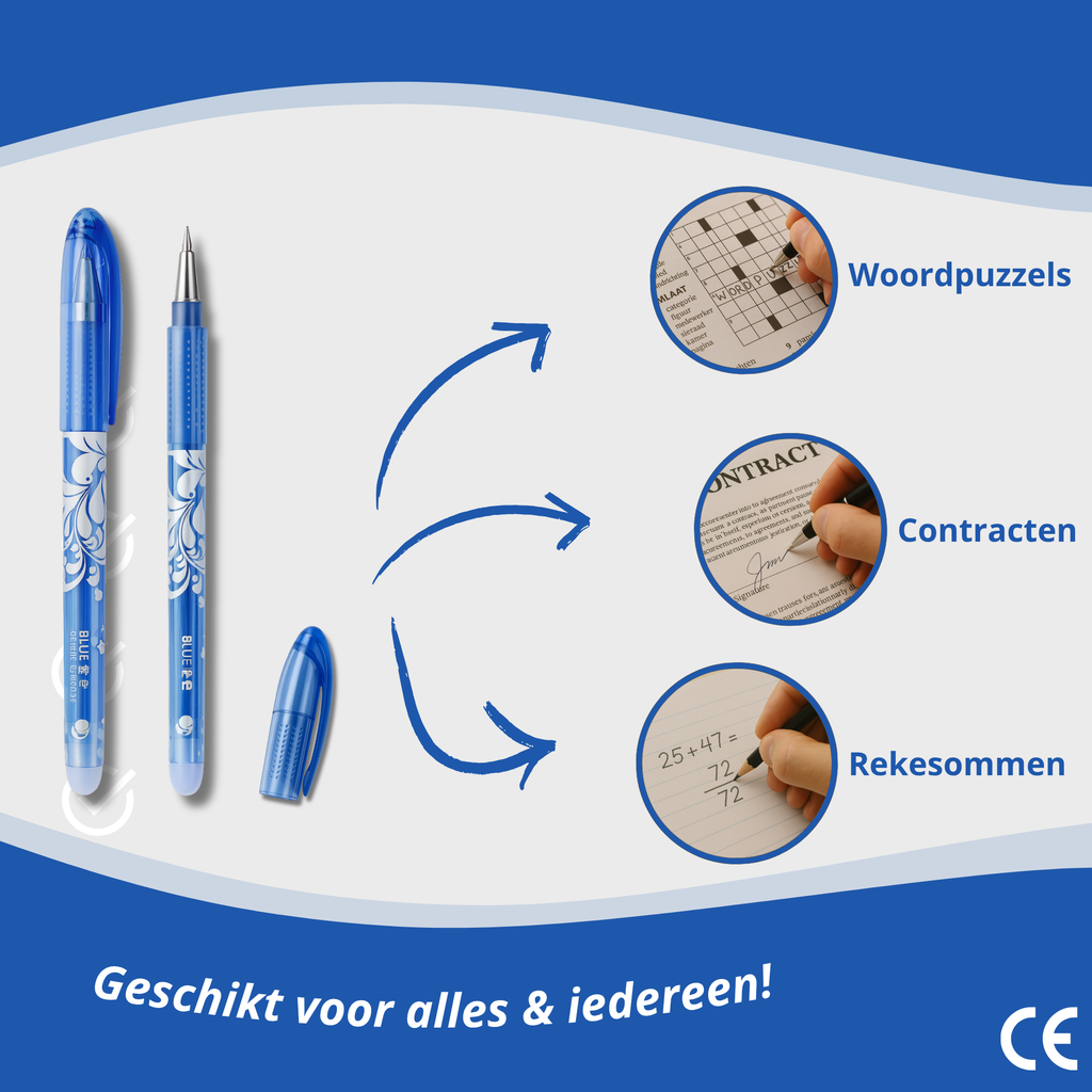 Uitwisbare Pen - 2st, Incl. 20 Vullingen & 1 Gum